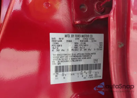 2007 Lincoln Mkx из США, поврежденный, VIN 2LMDU88CX7BJ36101